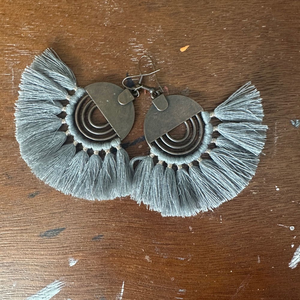 Elegant Gray Tassel Earrings